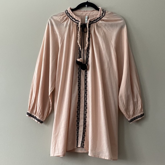 Zara trf Collection Embroidered Long Sleeve Tunic with Pom-Pom Tie - Picture 3 of 13